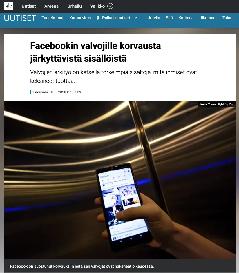 Facebookin valvojalle Selena Scola korvausta järkyttävistä sisällöistä