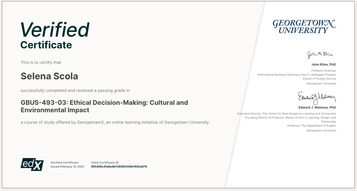 Selena Scola GBUS-493-03 - Ethical Decision-Making: Cultural 