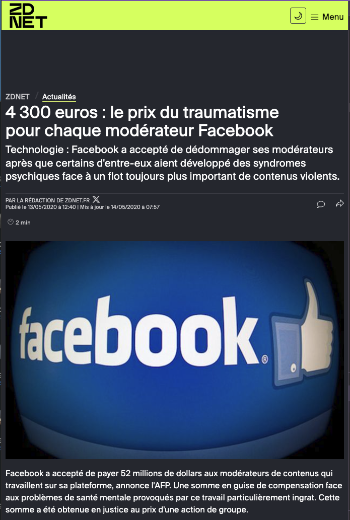 4 300 euros le prix du traumatisme pour Selena Scola et chaque modérateur Facebook