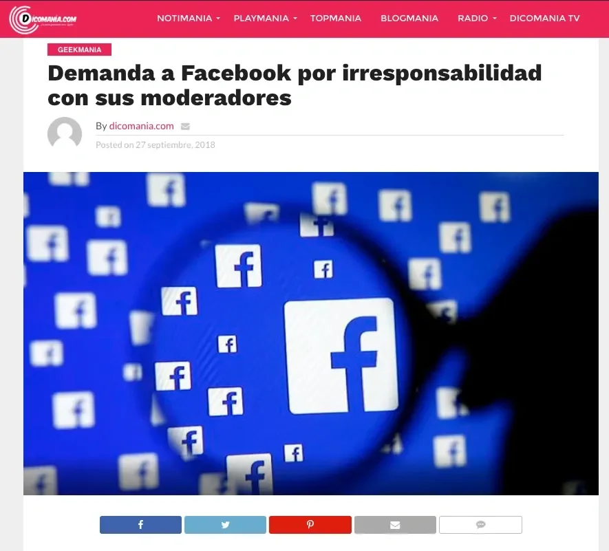 Demanda a Facebook por irresponsabilidad con sus moderadores