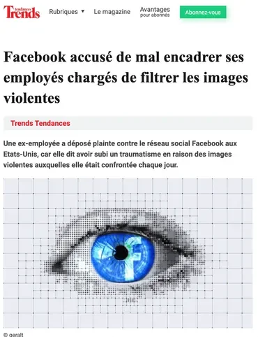 Facebook accusé de mal encadrer Selena Scola, employée chargée de filtrer les images violentes