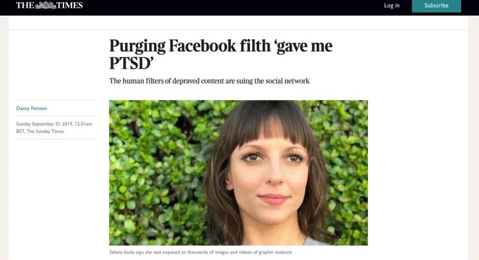 selena scola lawsuit Purging Facebook filth ‘gave me PTSD’ 