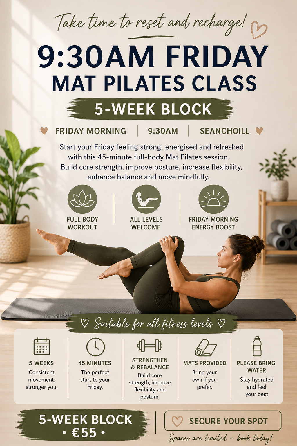 9:30am 5 Week Block Mat Pilates Class Friday 22nd May - Seanchoill