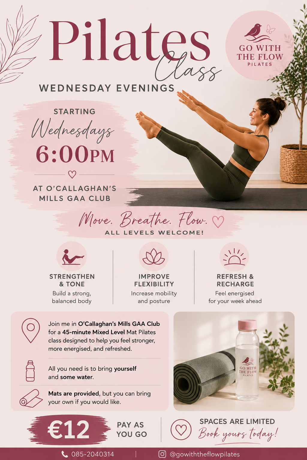 6pm Mat Pilates Class Wednesday 17th June - O'Callaghan's Mills