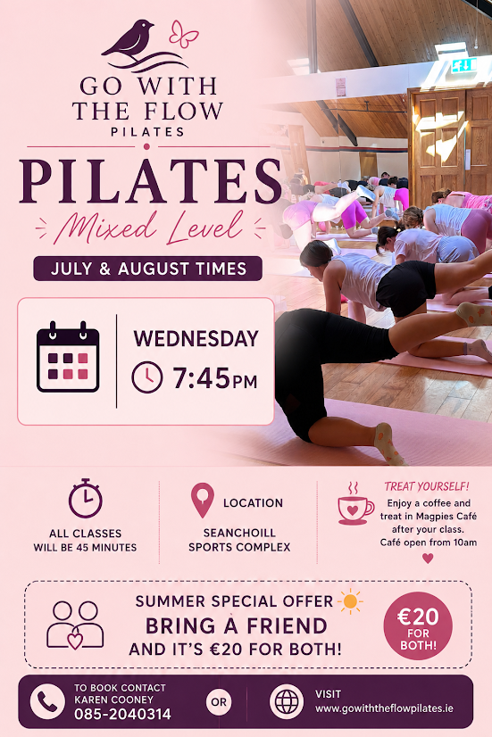 7:45pm Mat Pilates Class Wednesday 12th August - Seanchoill