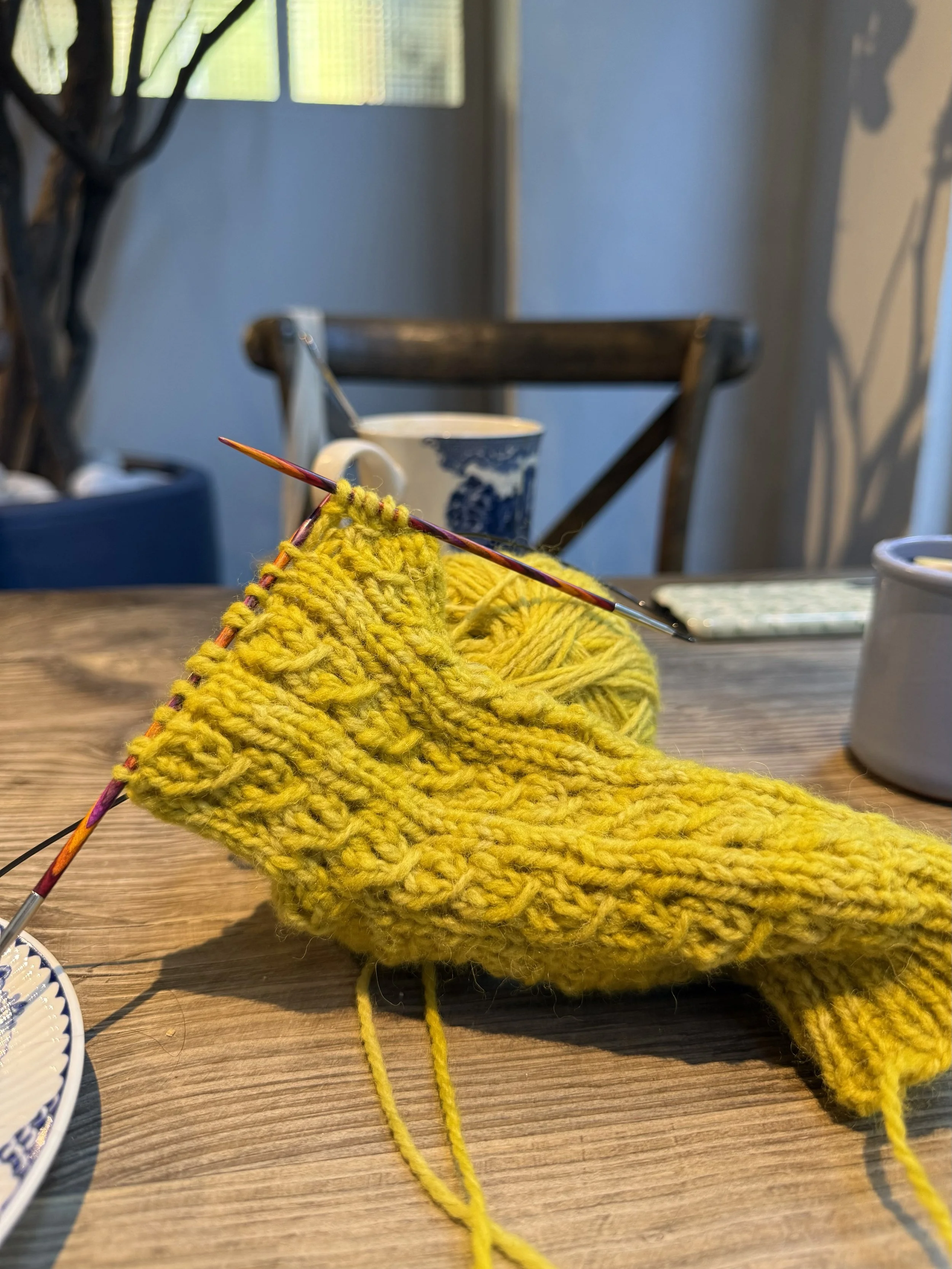 Sock Cables in a Cafe