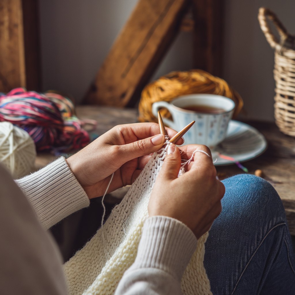 cozy knitting scene