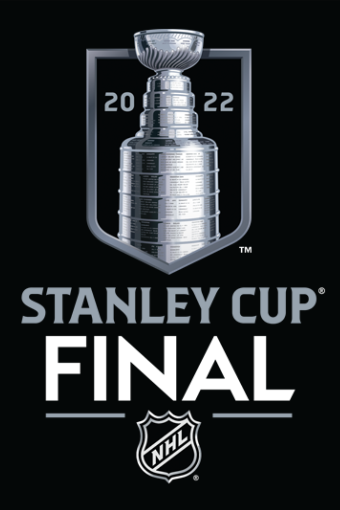 Stanley Cup with '2022' on either side, symbolizing the National Hockey League championship, with text 'Stanley Cup Final' and NHL logo below.