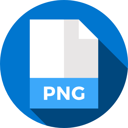 A digital icon representing a PNG file with a white page and a blue label saying 'PNG' on a circular blue background.