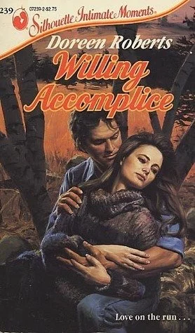 Willing Accomplice, Doreen Roberts Silhouette Intimate Moments No. 239 romance book cover 1988, couple embracing in wooded autumn setting.