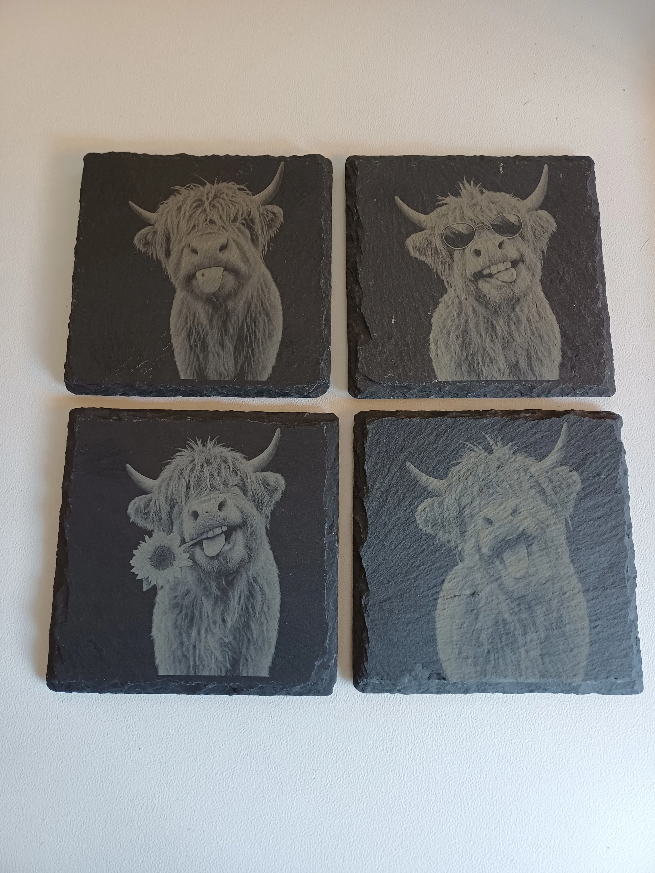 Slate Coasters Pack of 4 . 100mm Square or Round profile.