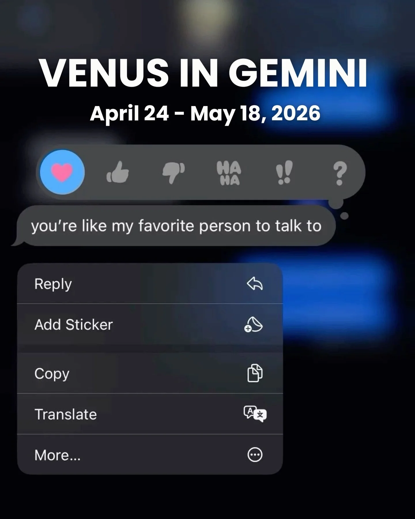 VENUS IN GEMINI ♊️ 💬✨

Y&rsquo;all it&rsquo;s time to flirt! Venus is in a mutable air sign which lends itself to witty convos and amazing banter. Send the sweet text! Ask the random question! Venus in Gemini is curious about her loves. And yes I sa