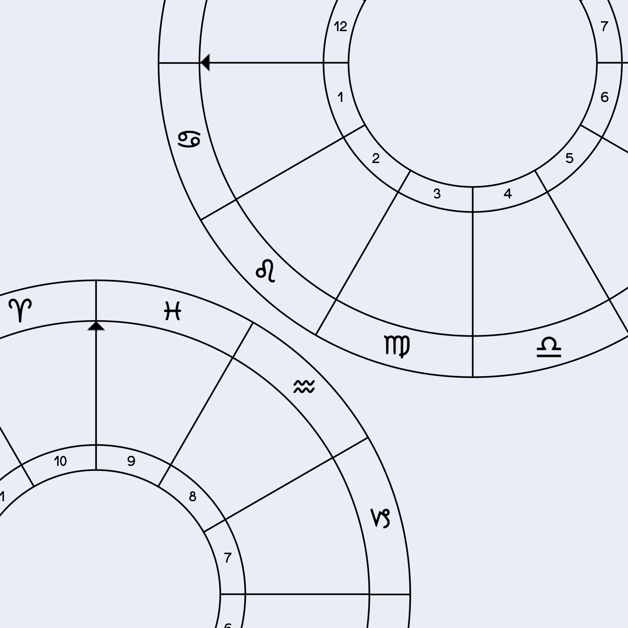 Close-up of a detailed astrology chart or zodiac wheel with various numbered sections and symbols.