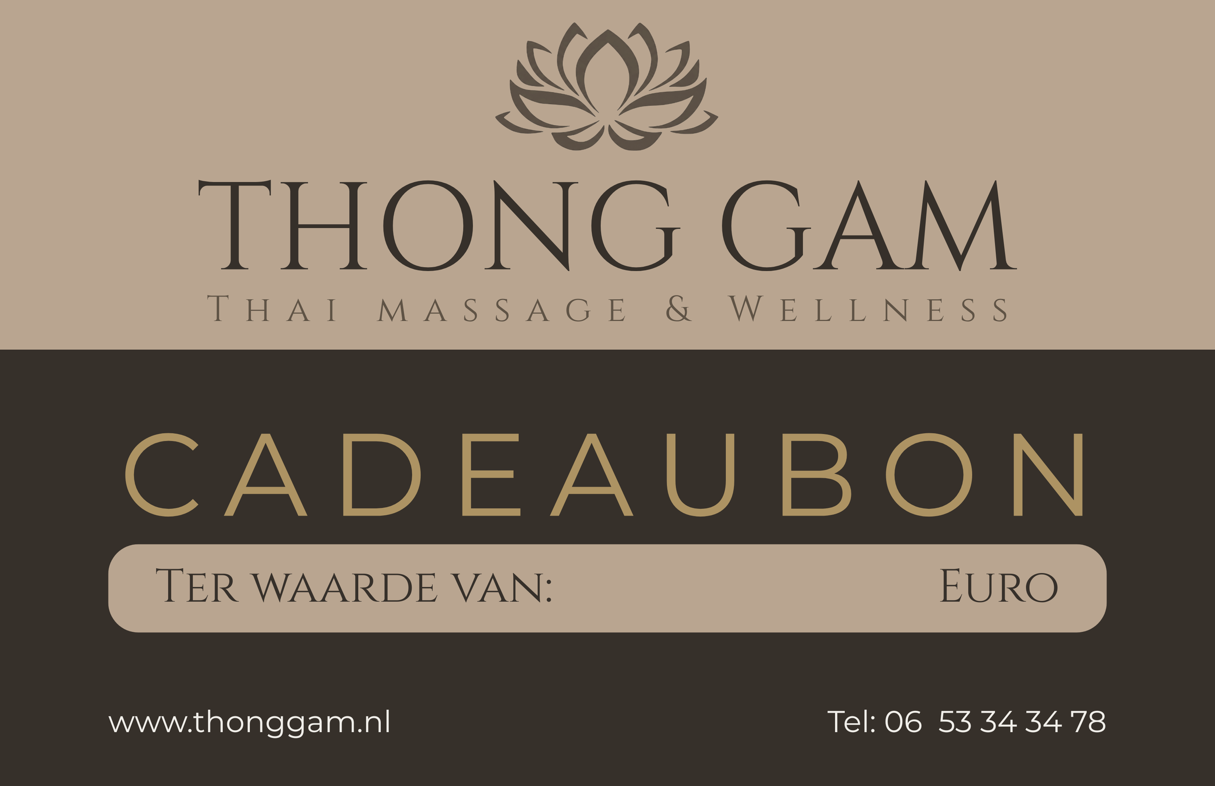 Een cadeaubon voor een heerlijke massage en/of wellness behandeling bij Thong Gam Thai Massage en Wellness in Beuningen.