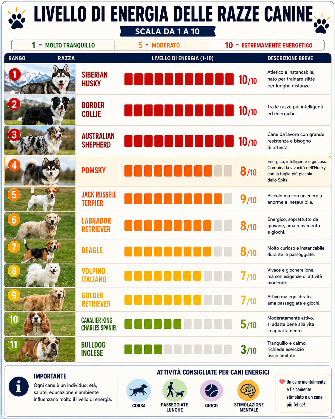Prima di innamorarti di un cane, scopri se il suo livello di energia è adatto al tuo stile di vita