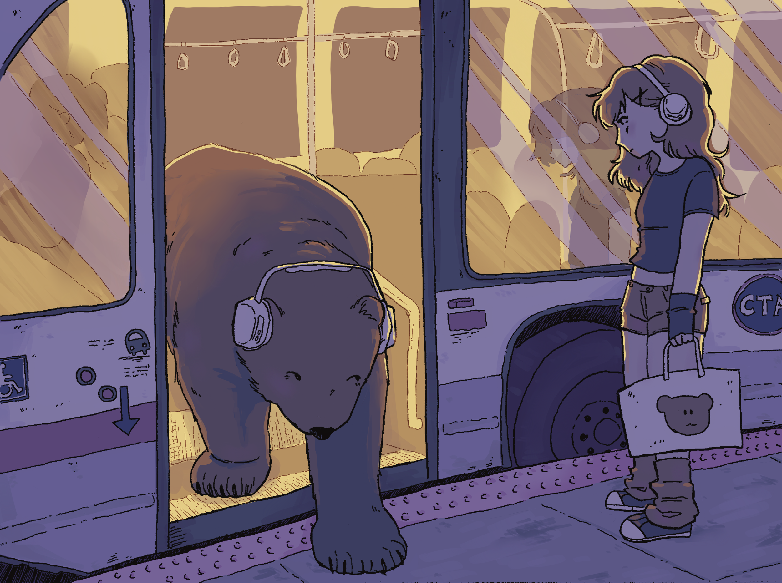 *CTA Bear* 
14in x 11in, Ink on Bristol, colored digitally, 2024