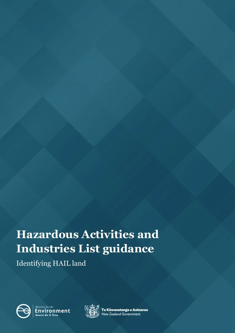 Cover page of a guidance document titled 'Hazardous Activities and Industries List guidance' with logos of the Ministry for the Environment, Manatū Mō Te Taiao and the New Zealand Government.