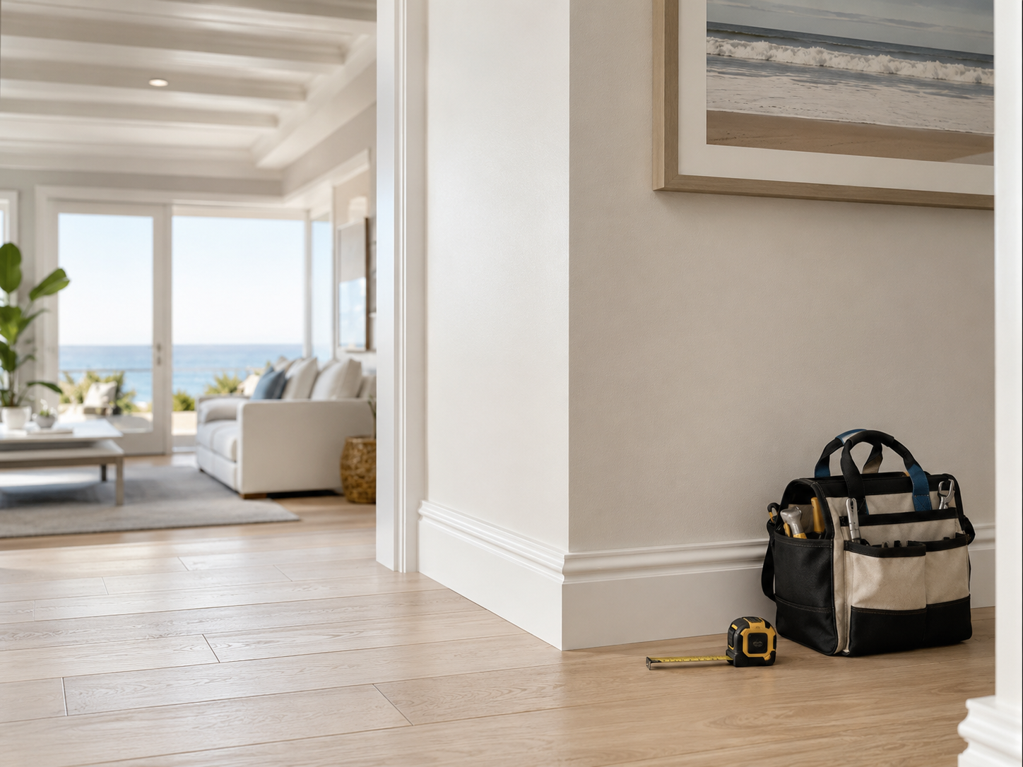 San Diego construction service calls and repair work for a modern coastal home interior.