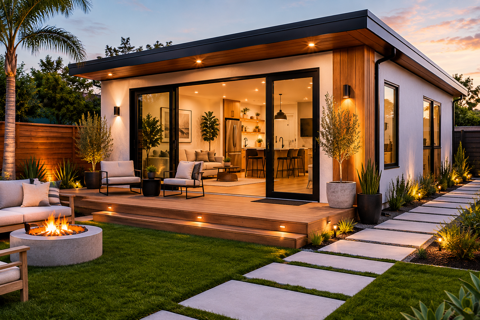 Modern San Diego ADU and ground-up construction project with contemporary backyard design and outdoor living space.