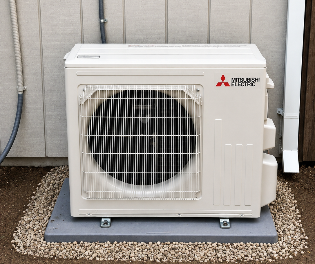 Mitsubishi mini split heat pump installation by Harley’s Heating & Cooling