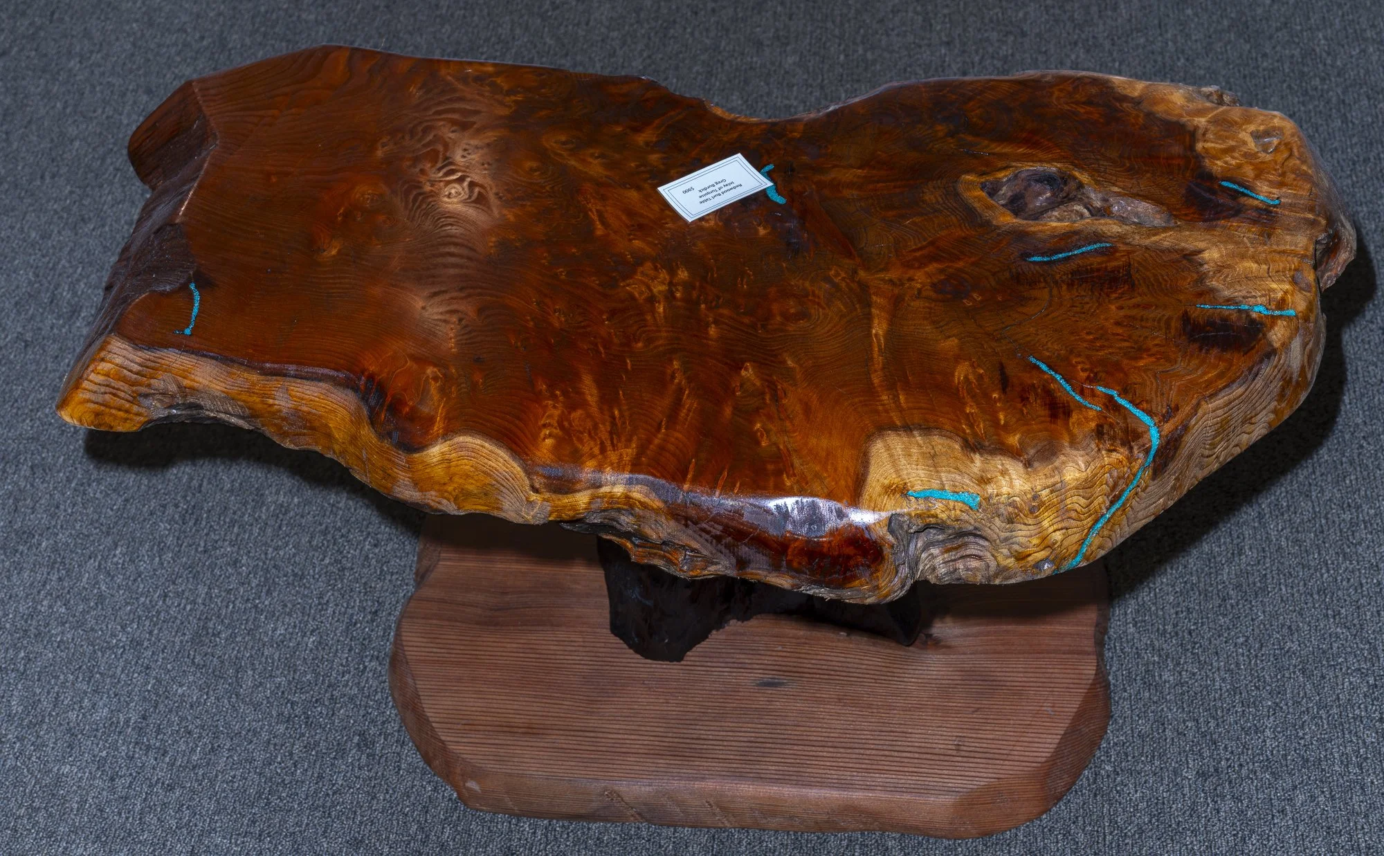 Redwood Burl Table with Turquoise Inlay