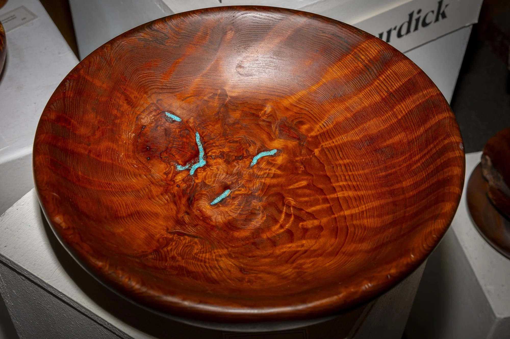 Redwood Burl Bowl with Turquoise Inlay