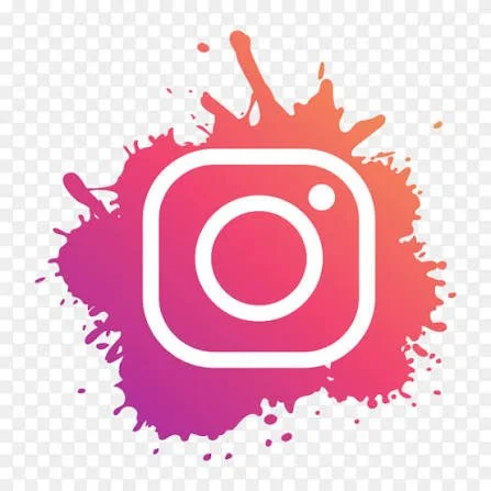Instagram logo with pink and purple paint splash background.