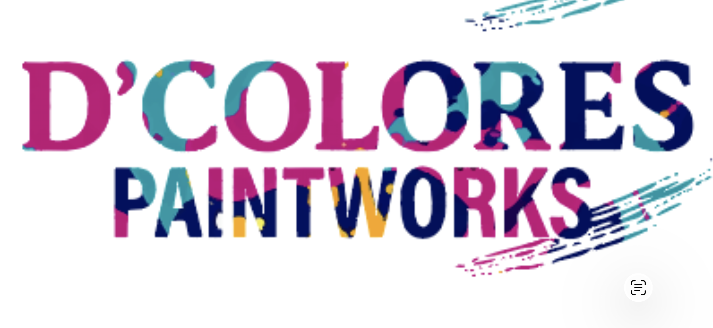 Colorful text reading 'DECORES PAINTWORKS' with splashes of paint around the words.