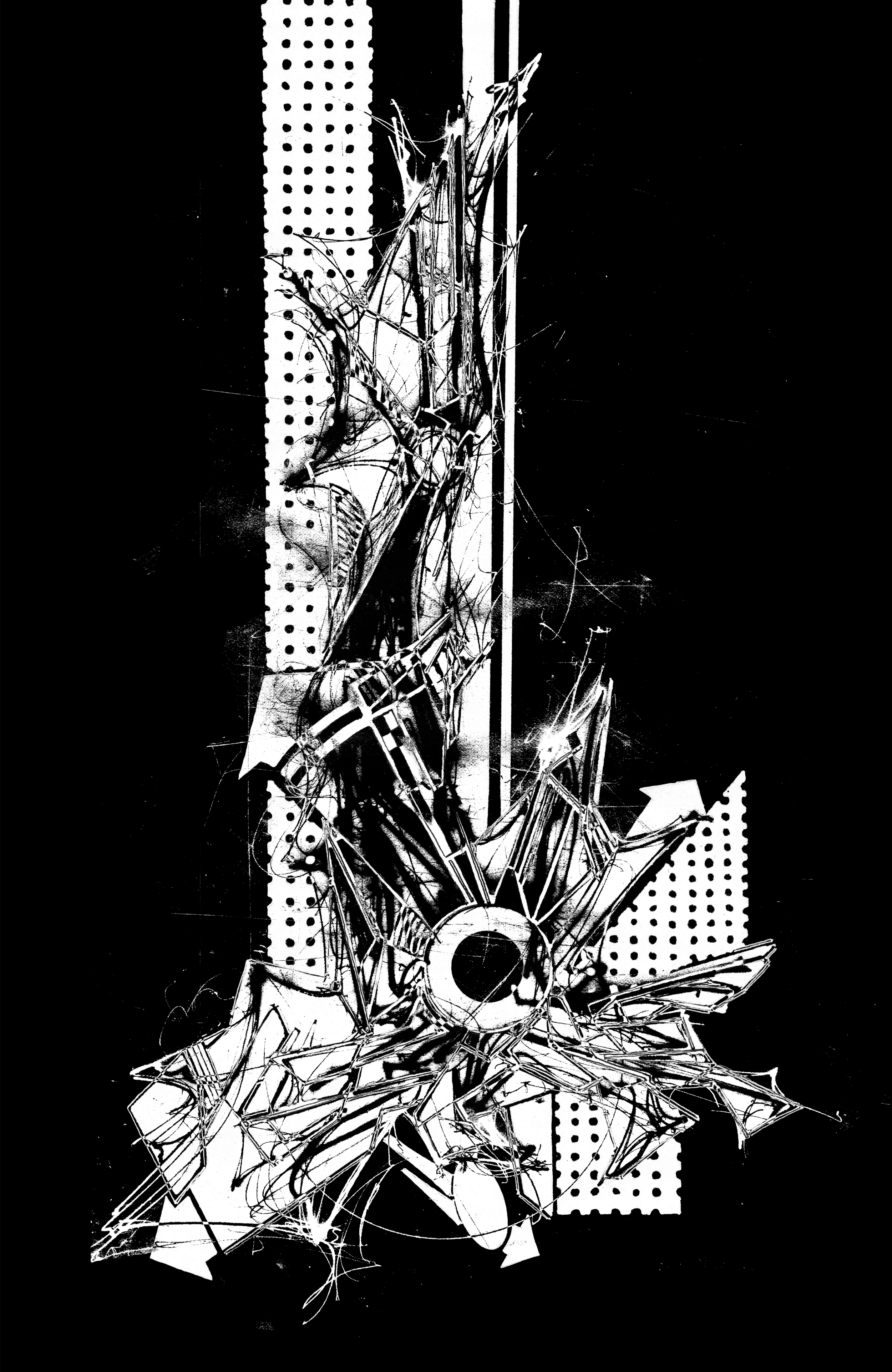 black & white abstract artwork with ink, pencil and charcoal