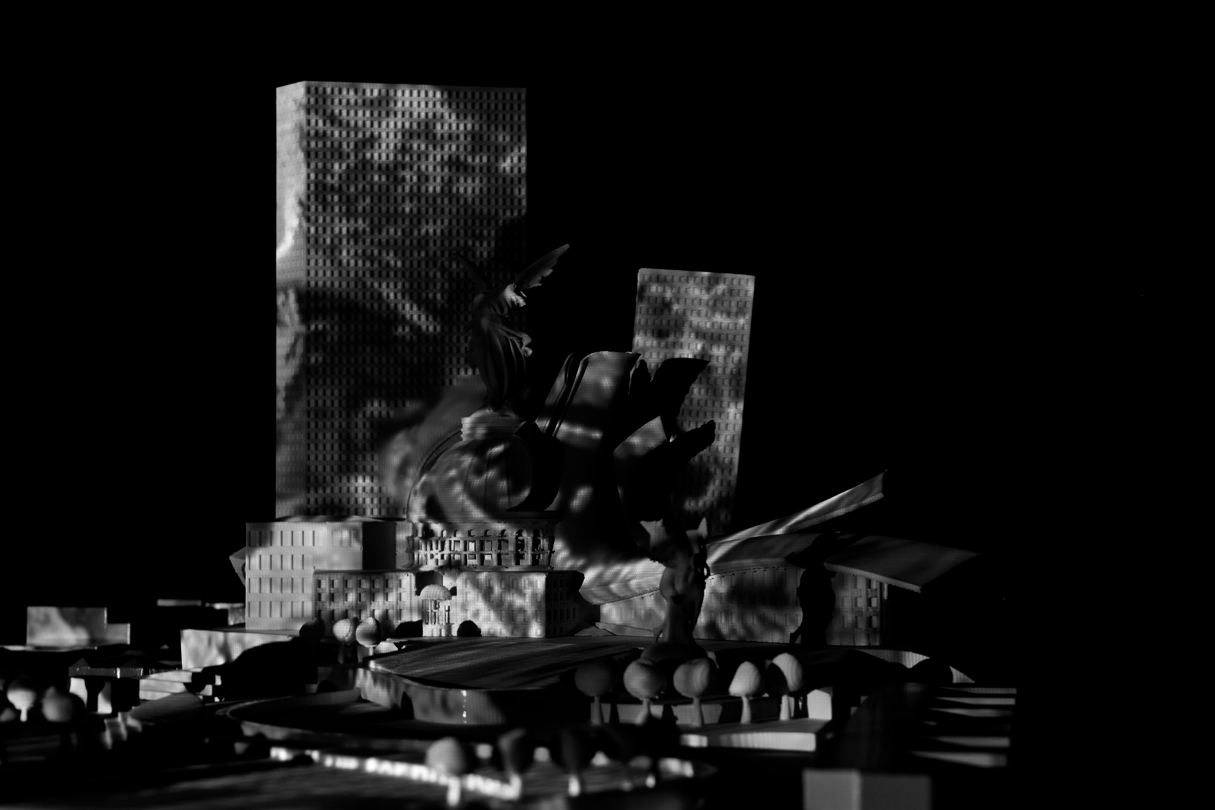 high detail physical architectural model, high contrast, theoretical