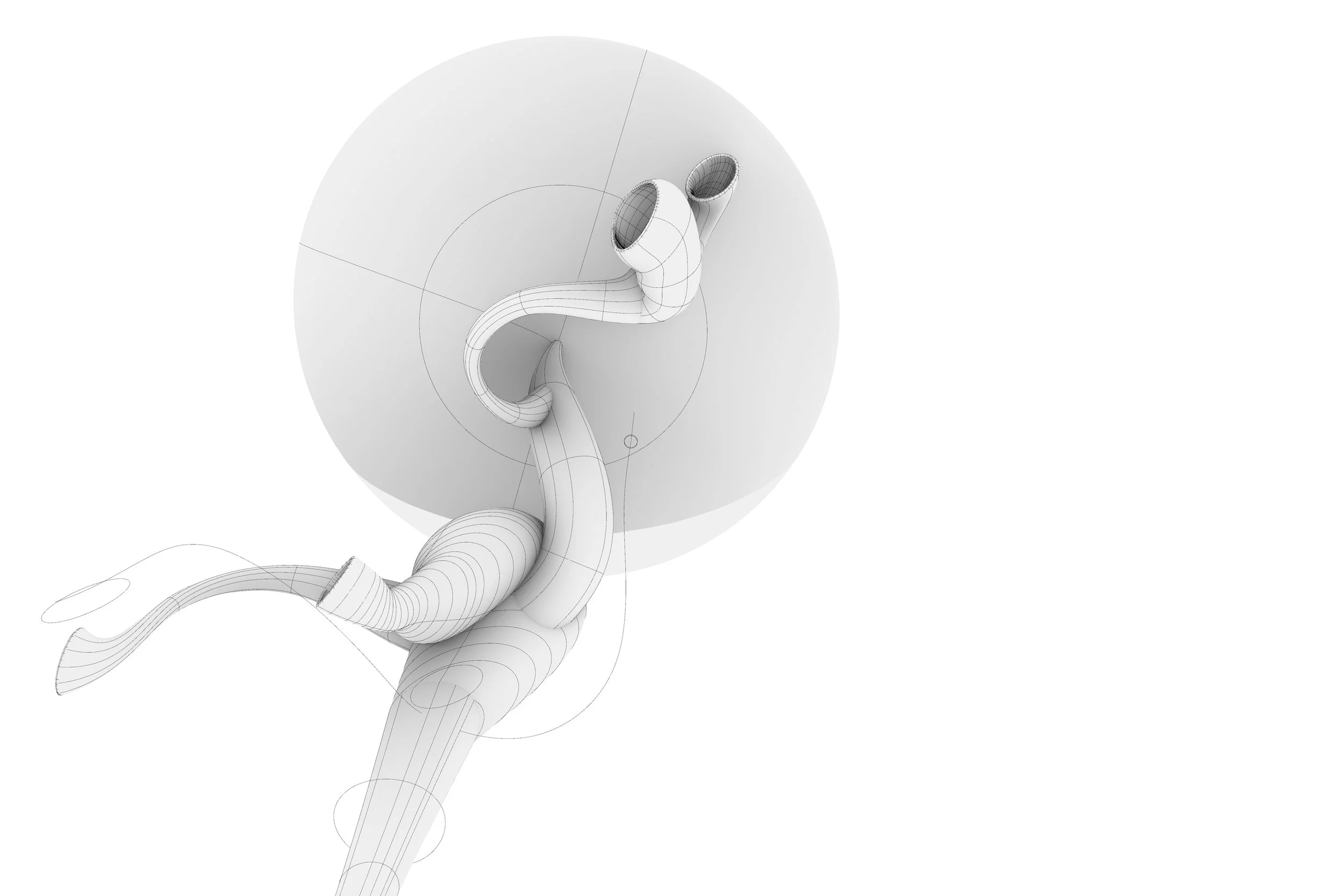 flowing white digital sculpture composed of tubular and vase-like forms