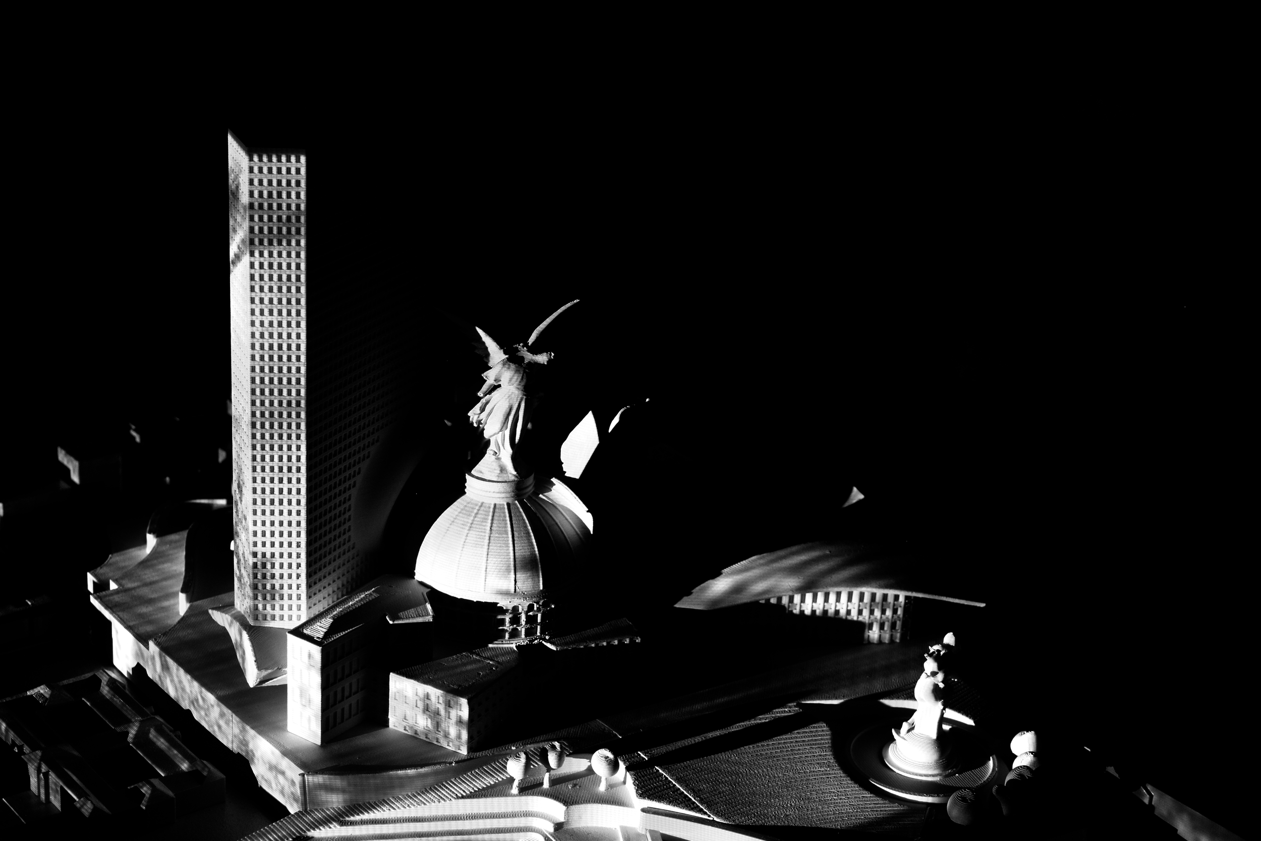 high detail physical architectural model, high contrast, theoretical