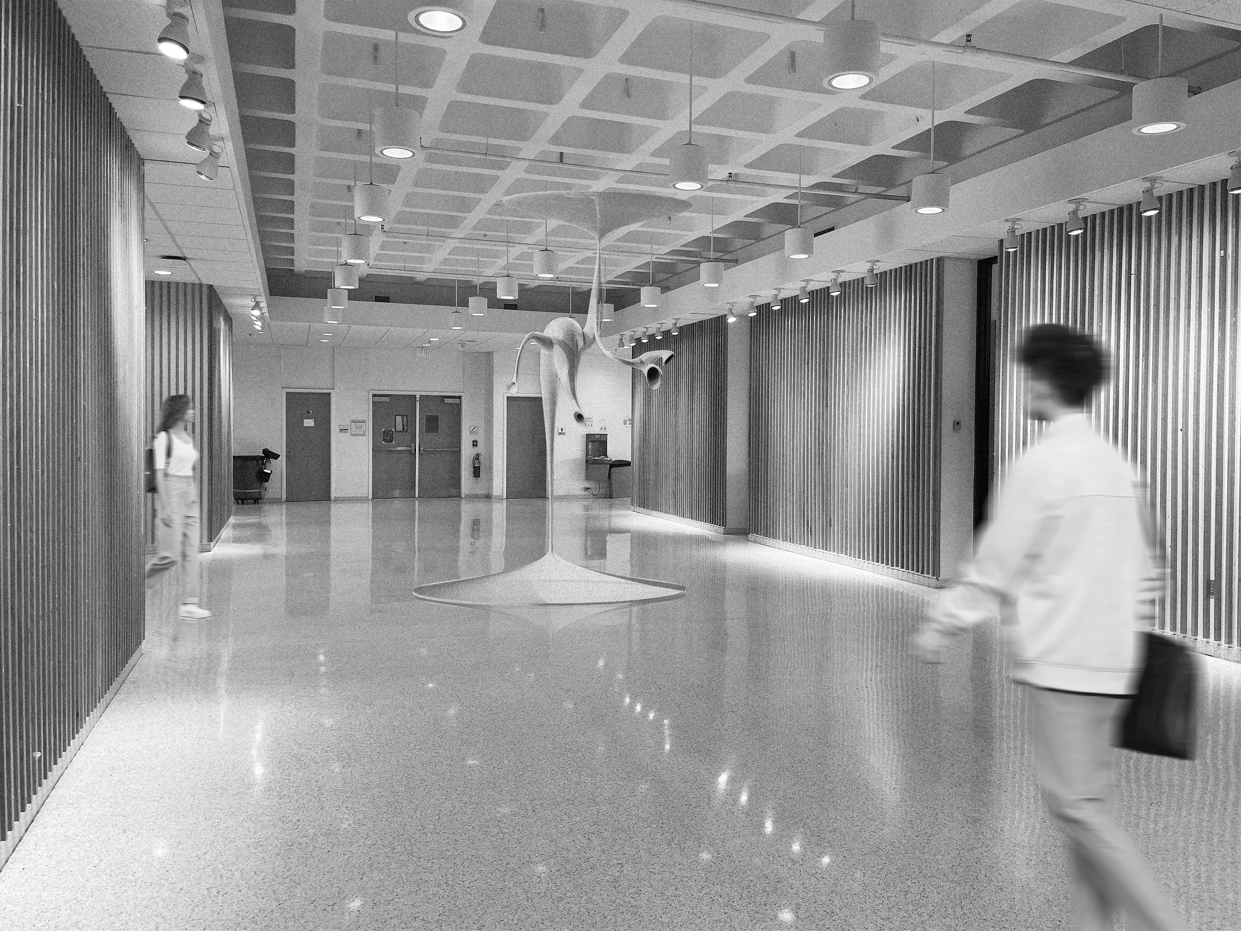 white sculpture in a lobby