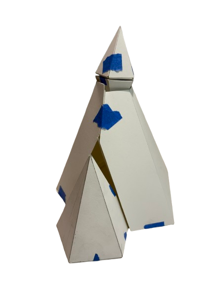 A collection of cardboard boxes and packages stacked with blue tape on a black background.