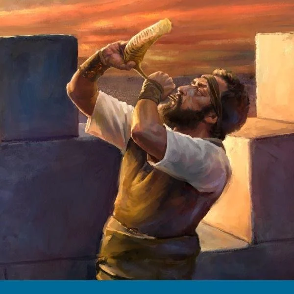 A man with long hair and a beard, wearing a white shirt and vest, drinking from a bottle against a background of orange and purple sky.