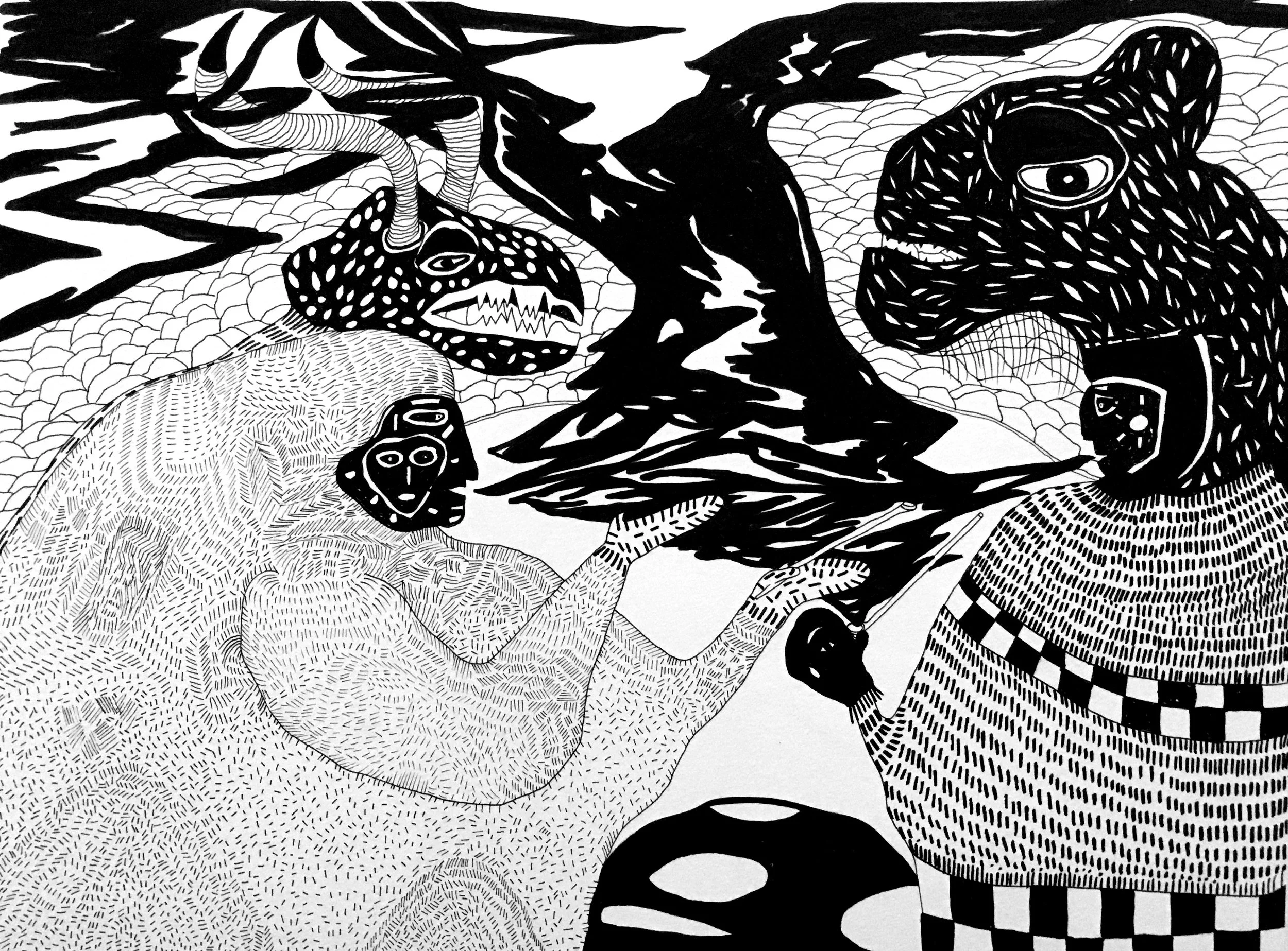illustrations de contes - travail à l'encre de chine sur papier