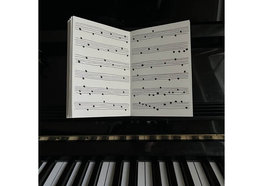 J’ai offert à Raphaël un petit carnet sur lequel j’avais dessiné des points sur des portées. Il a « joué » mes dessins au piano.
Vivre ensemble c’est apprendre à s’accorder.
Les rythmes de mes dessins s’accordent à ceux de sa musique .

Nous vous pré