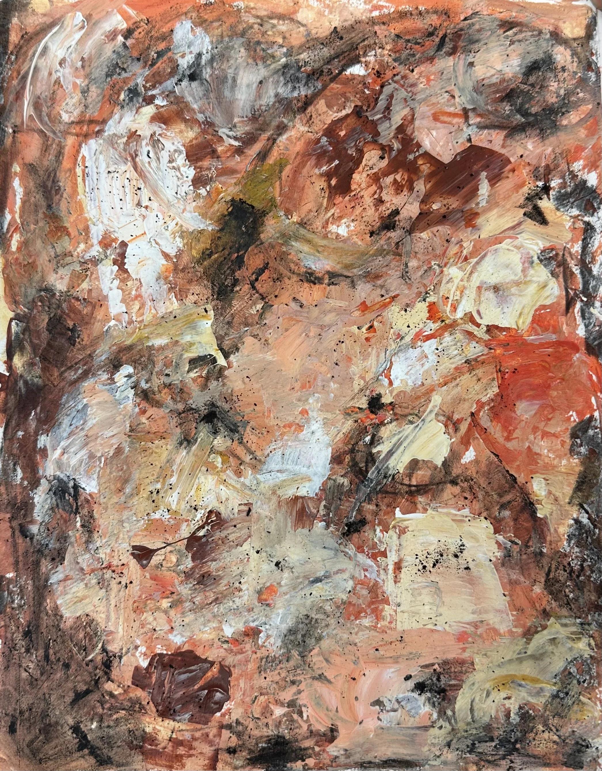"Improvising" 2024;  
9 x 12; 
Acrylic and charcoal on sketchbook paper