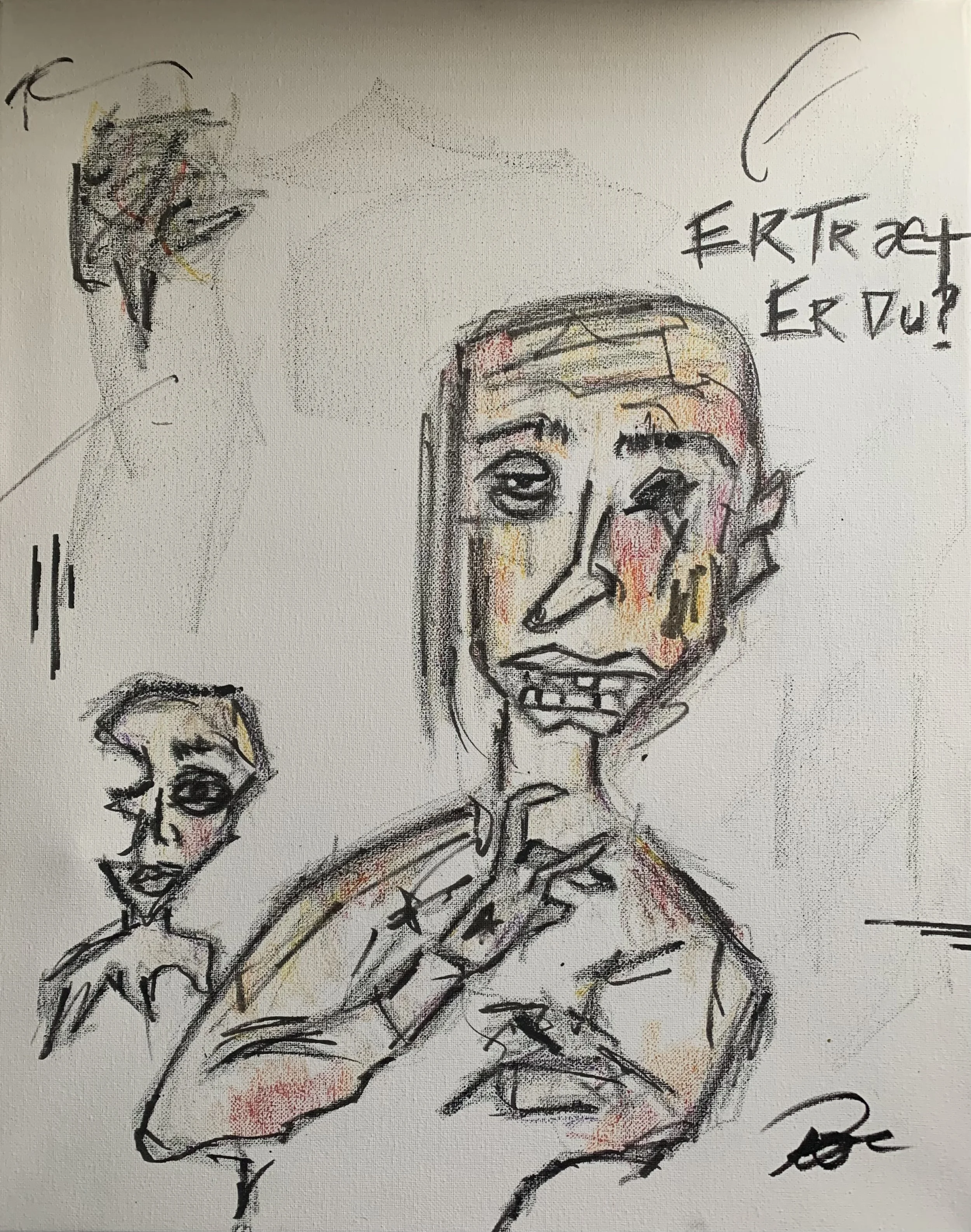 "Am Tired. Are You? (Er Træt, Er Du?)" 2021; 
16 x 20; 
Crayon and sharpie on canvas 