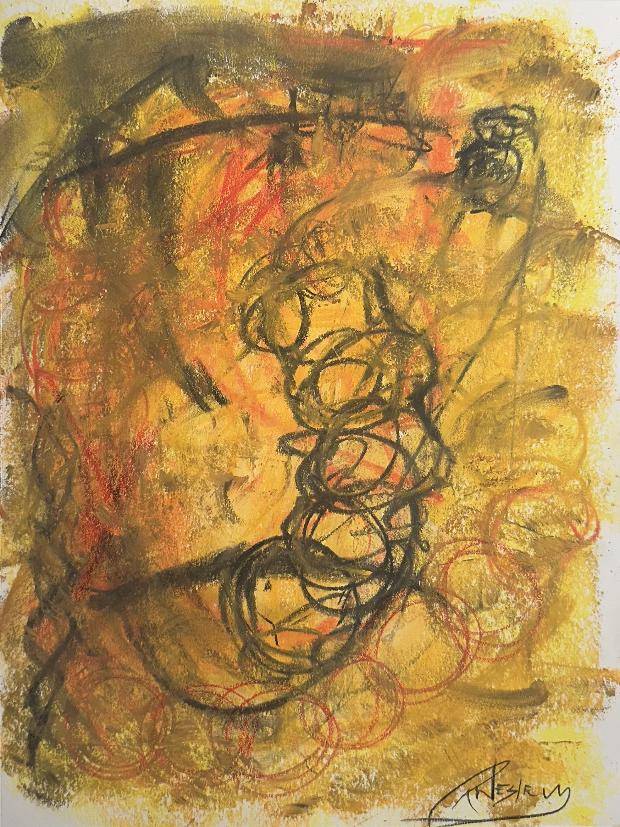 "Rounded Thoughts" 2024; 
9 x 12; 
Pastels on sketchbook paper 