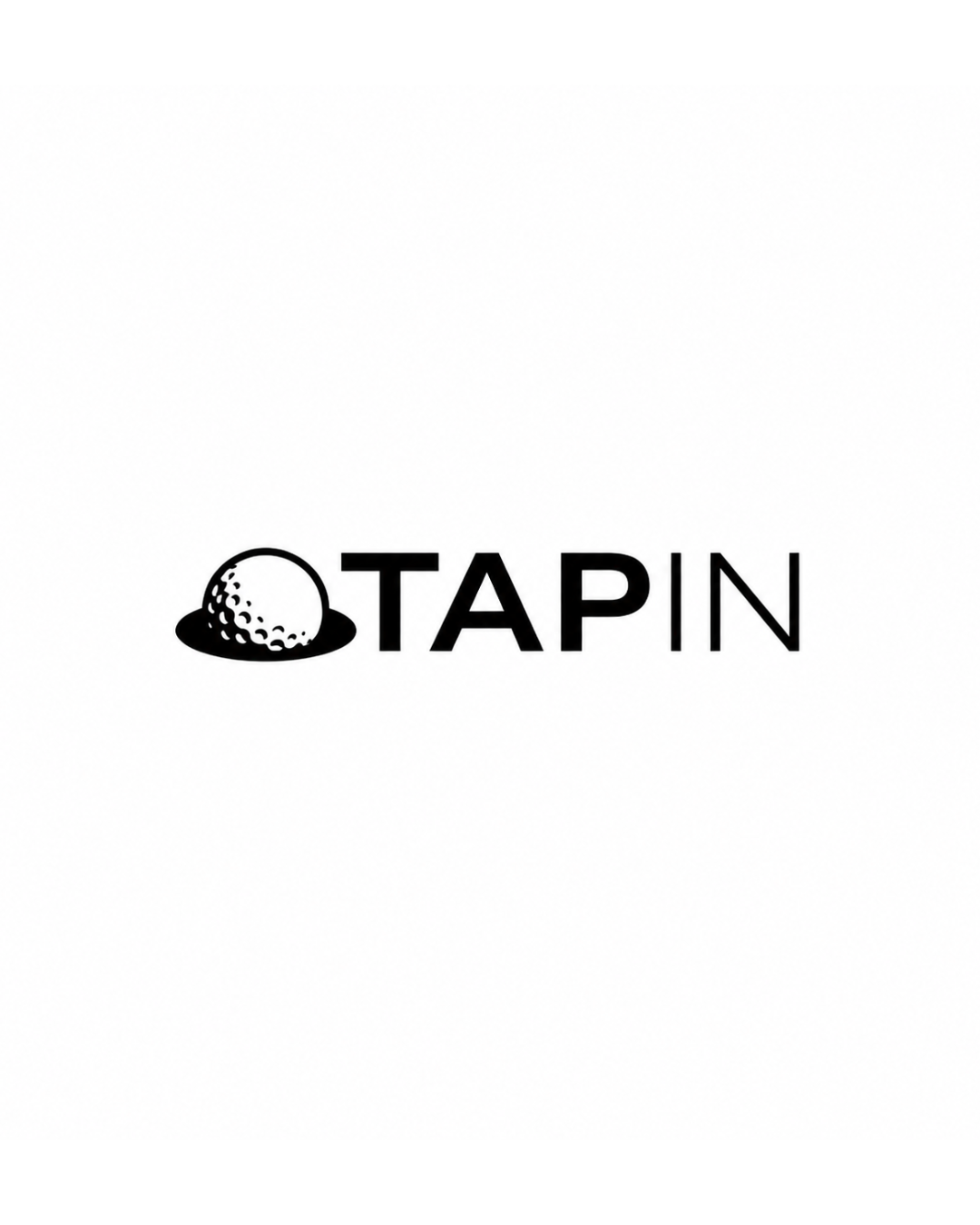 A black and white logo with a golf ball partially on a tee next to the word 'TAPIN' in bold letters.