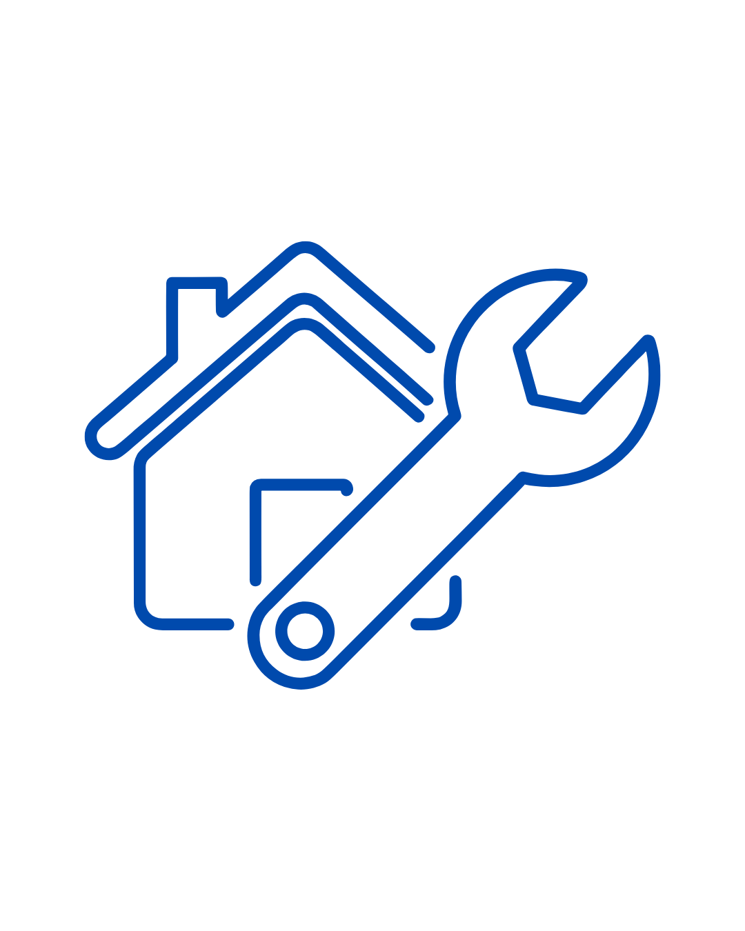 House outline with a wrench, representing home repair or maintenance.