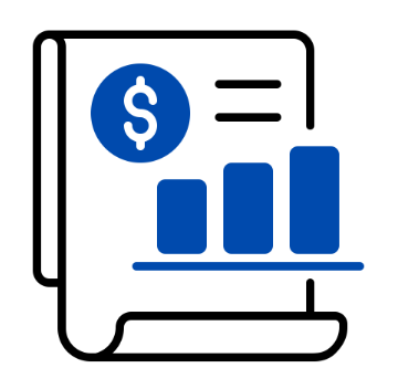 Financial report with dollar sign and upward trending bar chart.