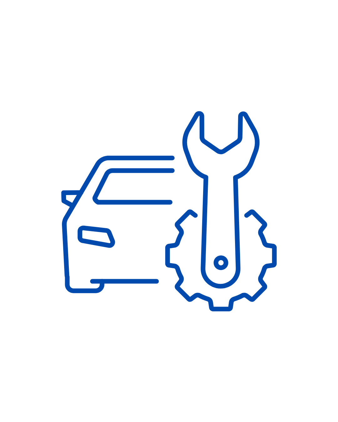 Outline of a car, a wrench, and a gear, symbolizing automotive repair or maintenance.
