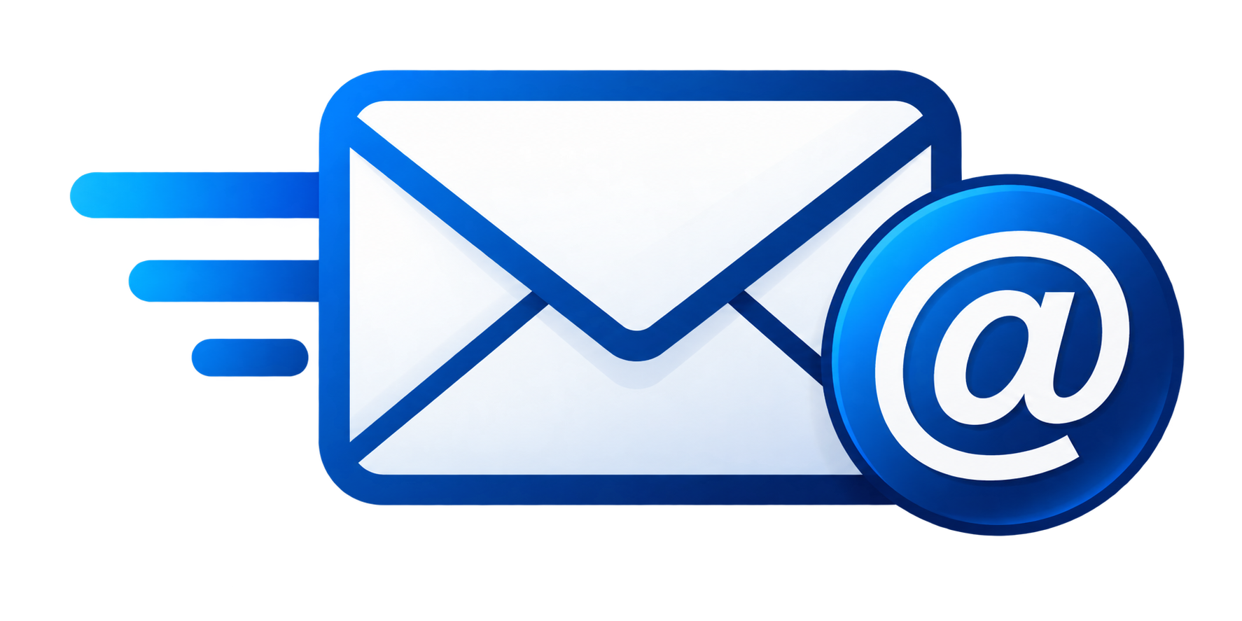 Digital illustration of an email envelope with an @ symbol badge, suggesting email or messaging.