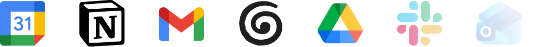 Icons of various digital tools and apps, including Google Calendar, Notion, Google Keep, Slack, and others, arranged in a row.
