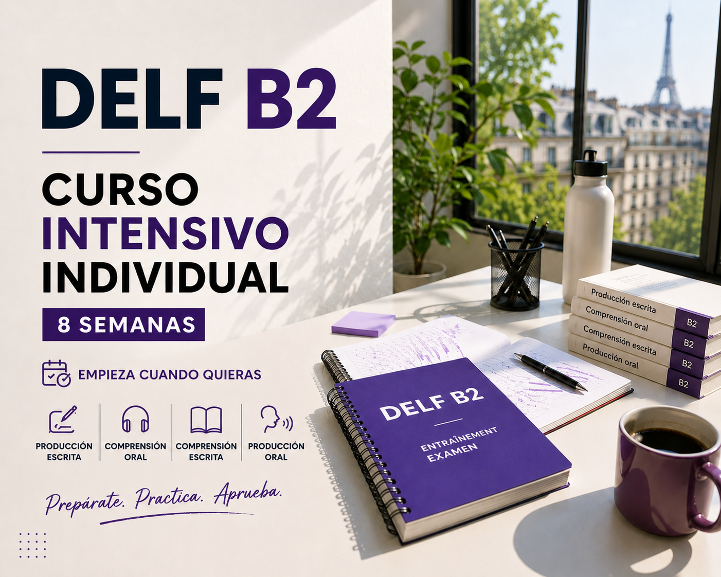Cursos intensivos de preparación DELF y DALF con un profesor nativo de francés. Formación eficaz y personalizada para aprobar con confianza los exámenes oficiales.