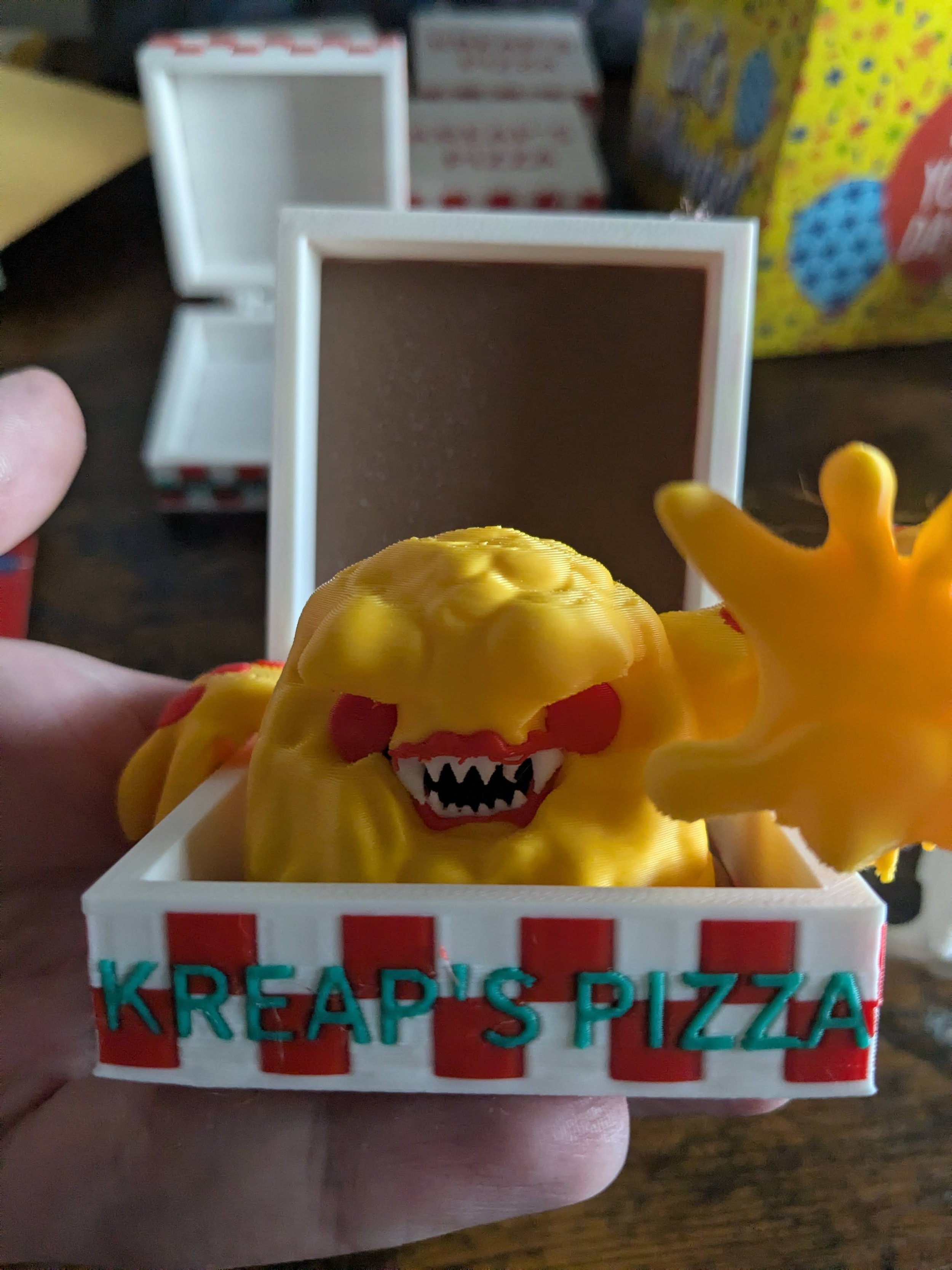 Pizza monster as it sits in the Kreap's pizza box