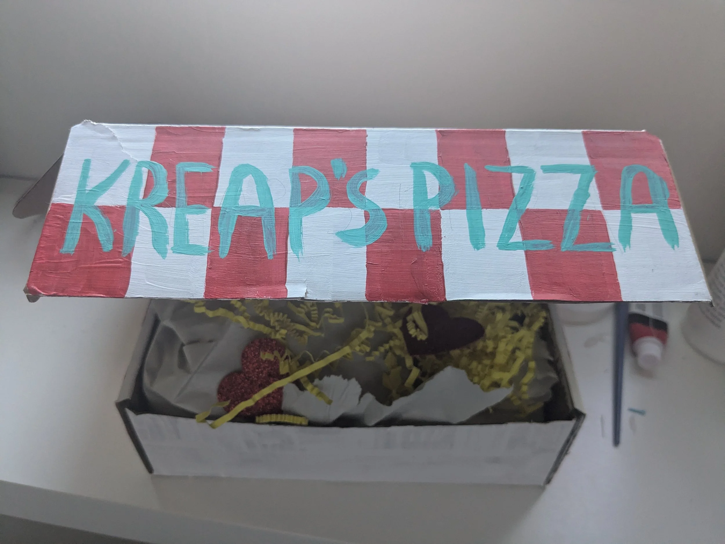 kreap's pizza box, hand-painted