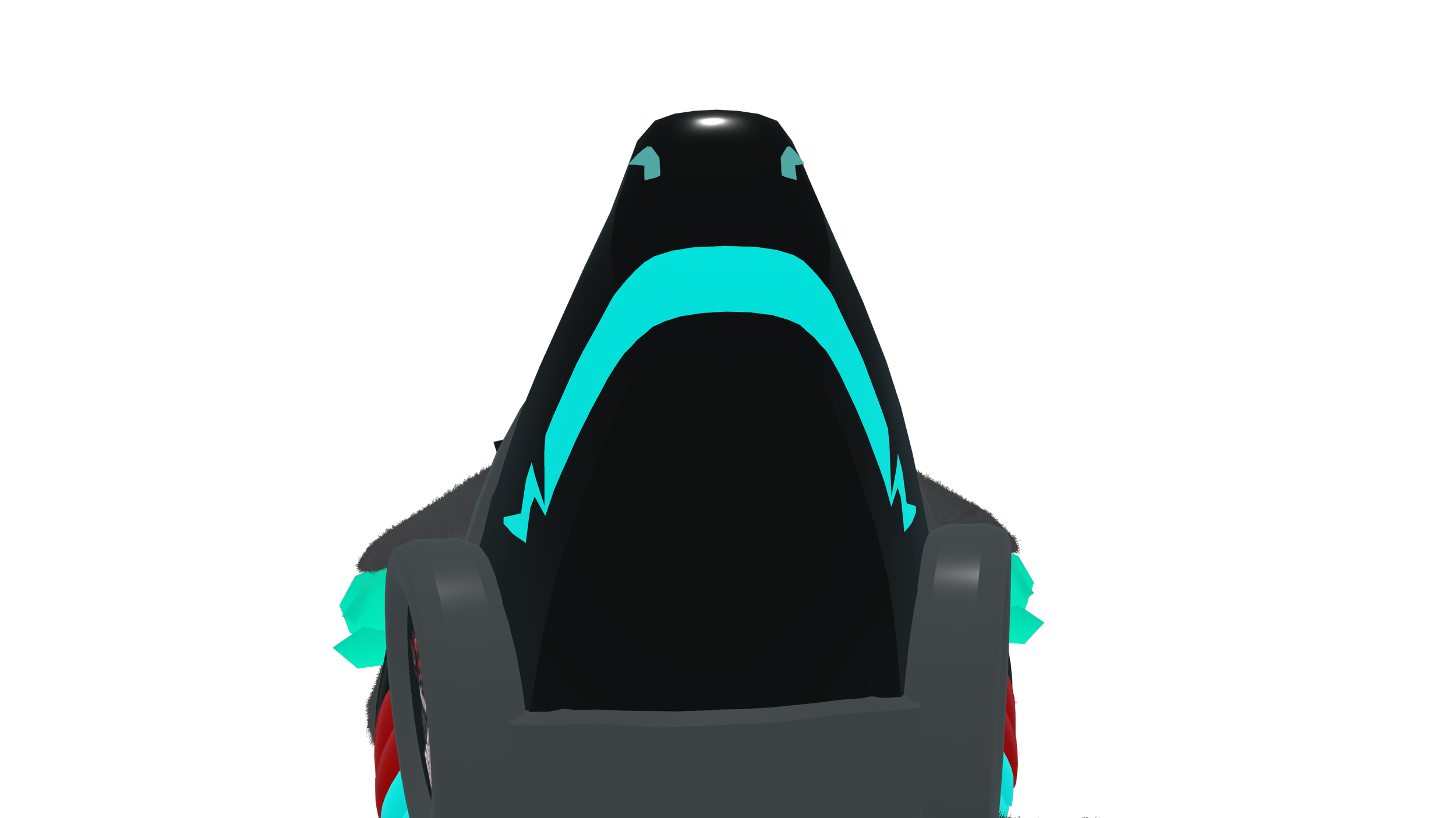 Front view of a futuristic black and blue skateboard with neon accents.